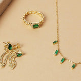 Emerald Baguette Dangling Necklace 925 Silver