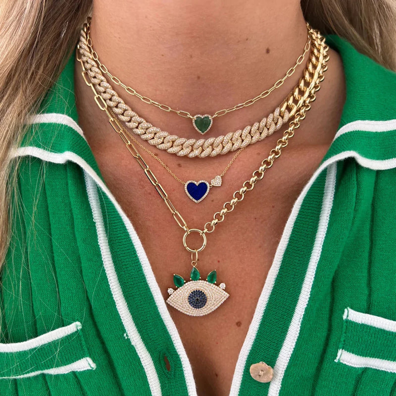 925 Silver Pave Lapis Double Heart Necklace