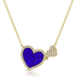 925 Silver Pave Lapis Double Heart Necklace