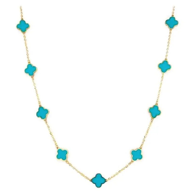 14K Italian Gold Turquoise Clover Necklace