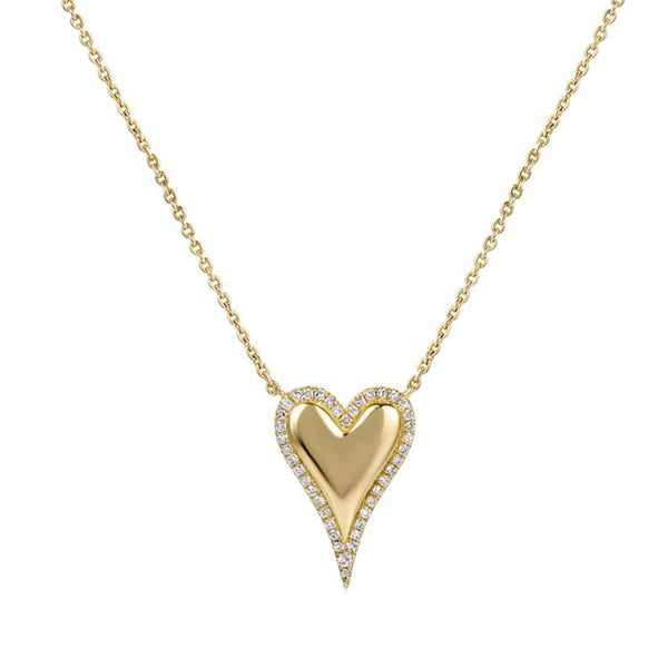 Pave Outline Pointy Heart Necklace 925 Silver