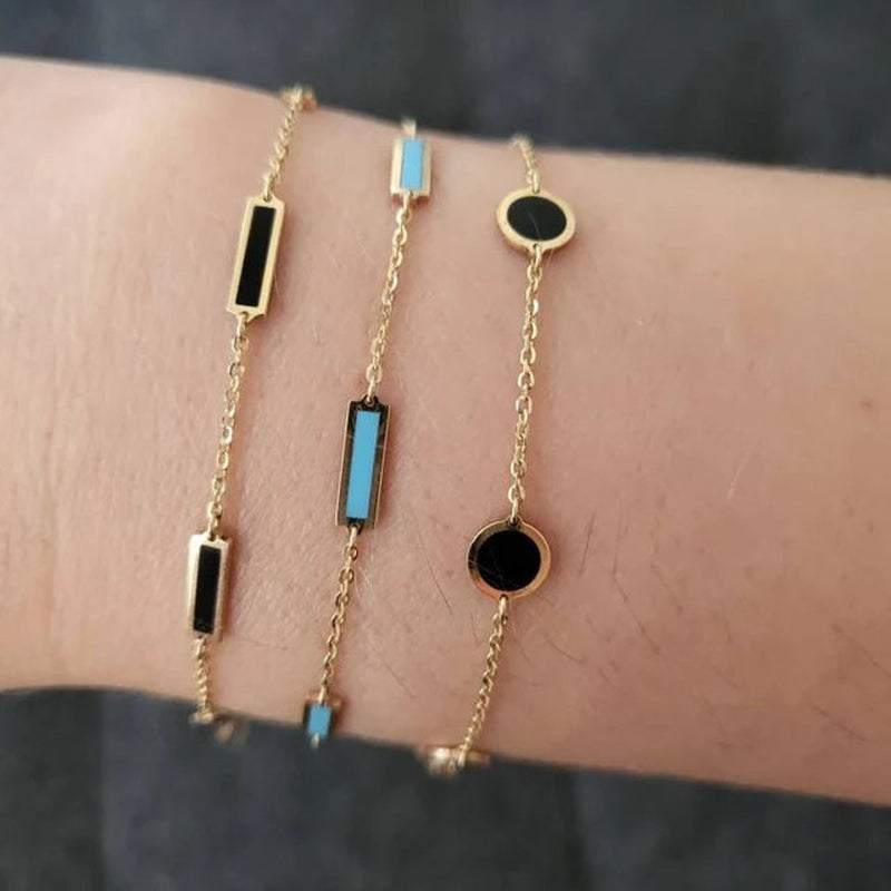 14K Italian Gold Onyx Bar Bracelet