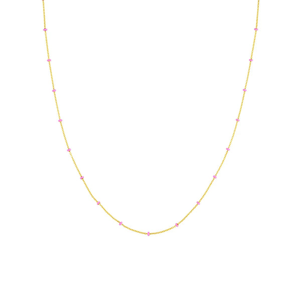 14K Italian Gold Pink Bead Station  Necklace