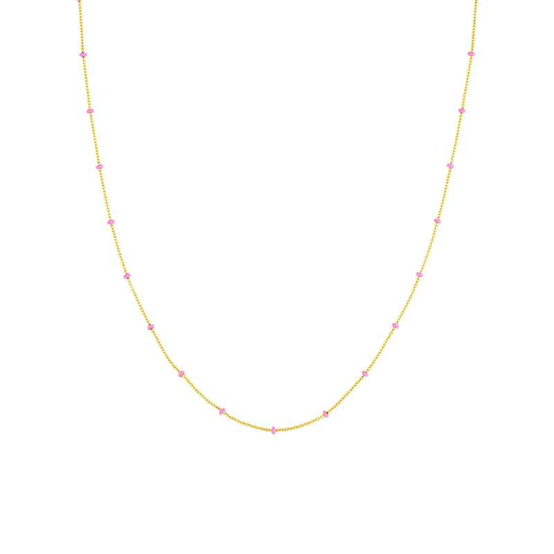 14K Italian Gold Pink Bead Station  Necklace