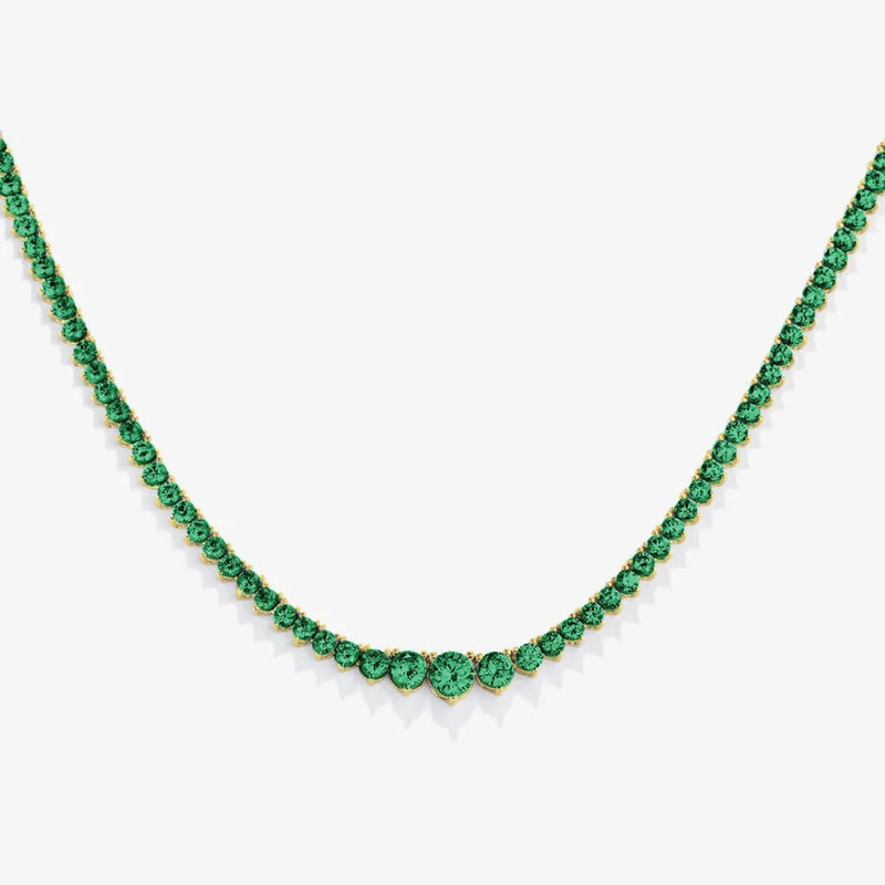 Green Graduated Tennis Necklace 925 Silver