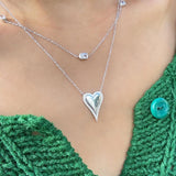 Pave Outline Pointy Heart Necklace 925 Silver