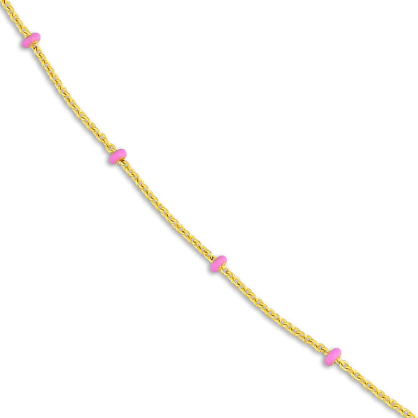 14K Italian Gold Pink Bead Station  Necklace