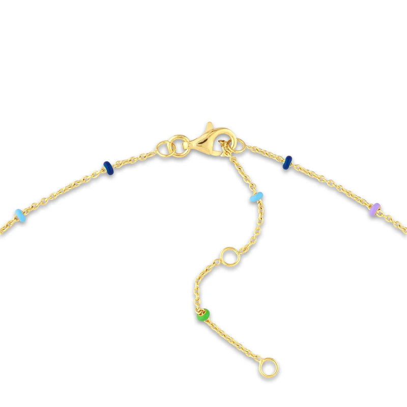 14K Italian Gold Rainbow Enamel Bead Station Chain Necklace