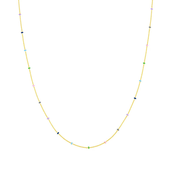 14K Italian Gold Rainbow Enamel Bead Station Chain Necklace