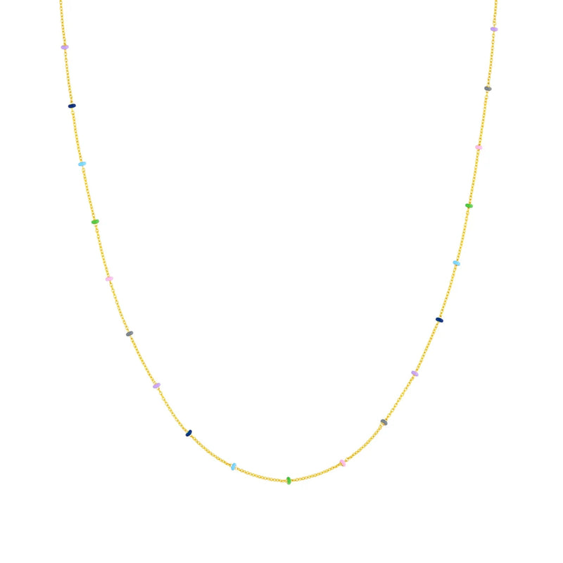 14K Italian Gold Rainbow Enamel Bead Station Chain Necklace