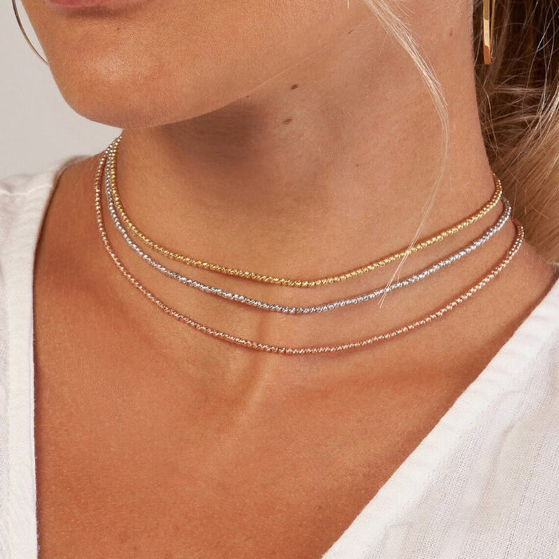 14K Gold Diamond Cut Bead Adjustable Choker