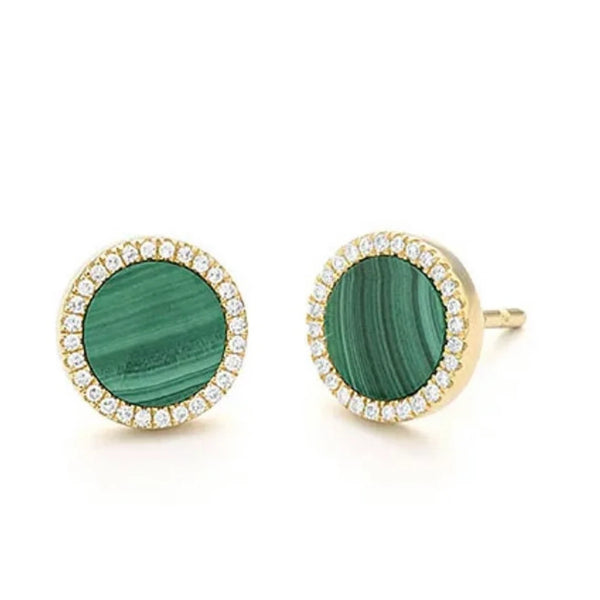 Malachite Disc Stud Earrings 925 Silver