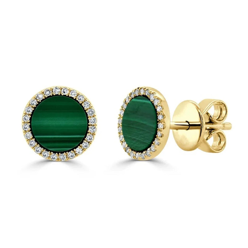 Malachite Disc Stud Earrings 925 Silver