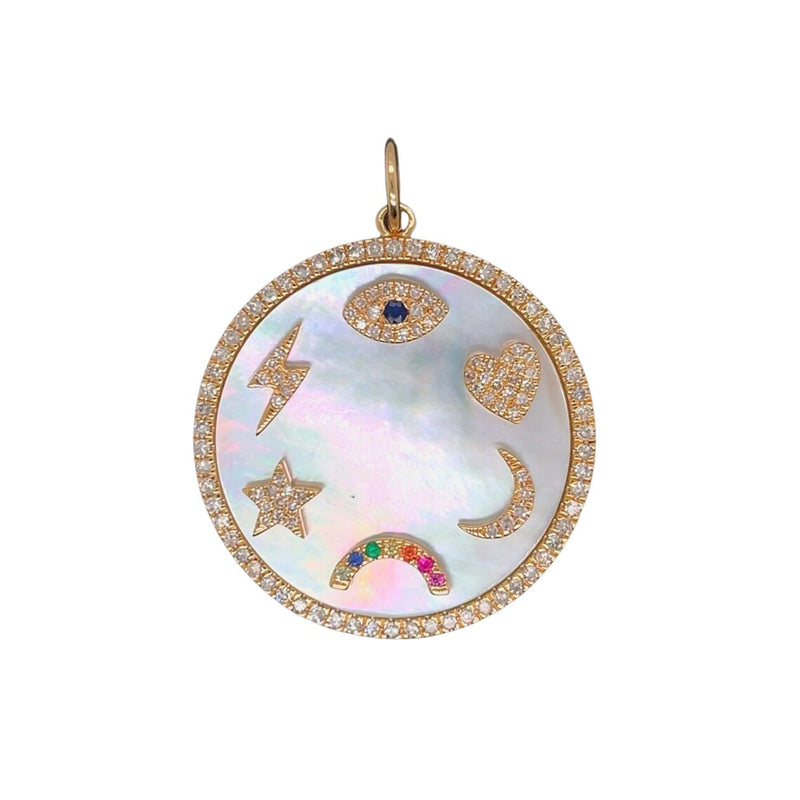 14K Italian Gold Diamond Mother of Pearl Disc Charm