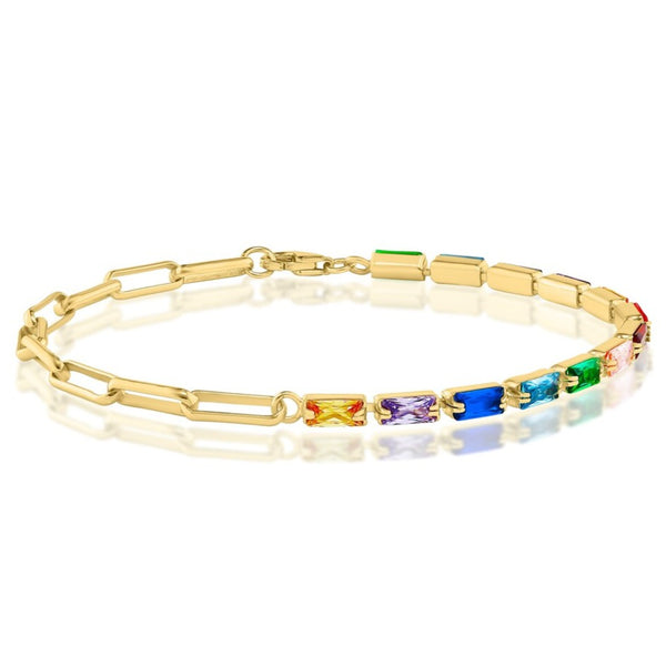 Multicolor Tennis Paperclip Bracelet 925 Silver