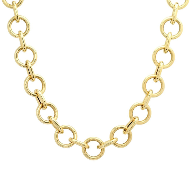 14K Solid Gold Circle Link Chain Necklace