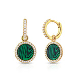 Malachite Disc Drop Hoop Earrings 925 Silver CZ