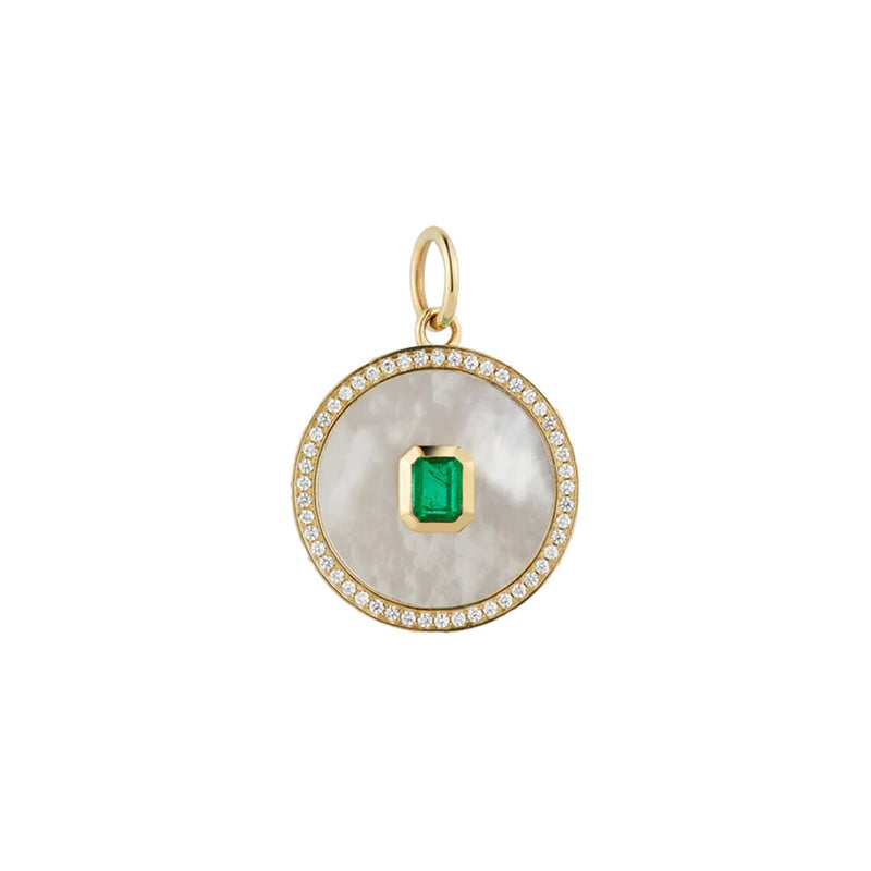 Mother of Pearl Emerald Green Circle Charm