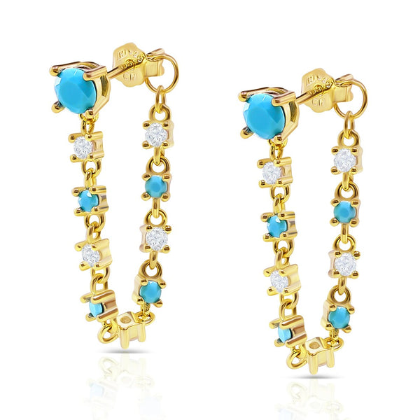 Turquoise Diamond Drop Chain Earring 925 Silver