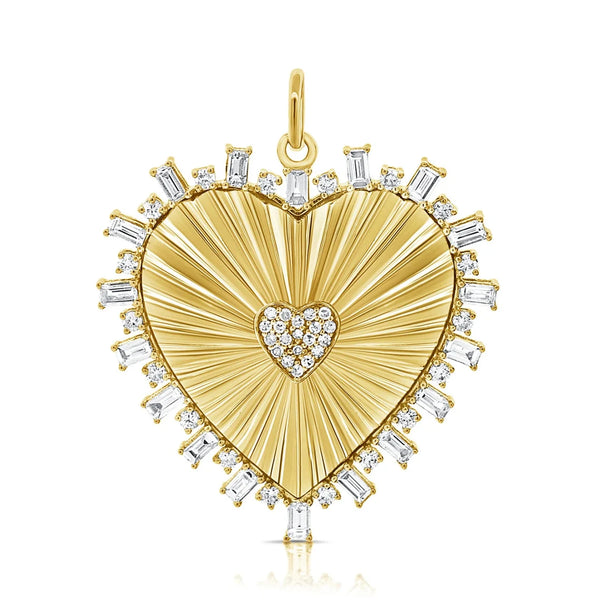 925 Silver Radiant Heart Pendant Solid Gold Fluted Heart Charm