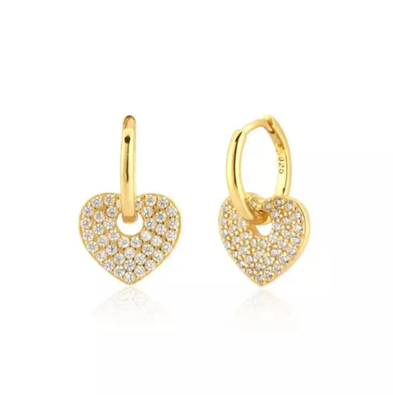 Pavé Heart Huggie Earrings 925 Silver