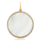 14K Italian Gold Diamond Mother of Pearl Disc Charm