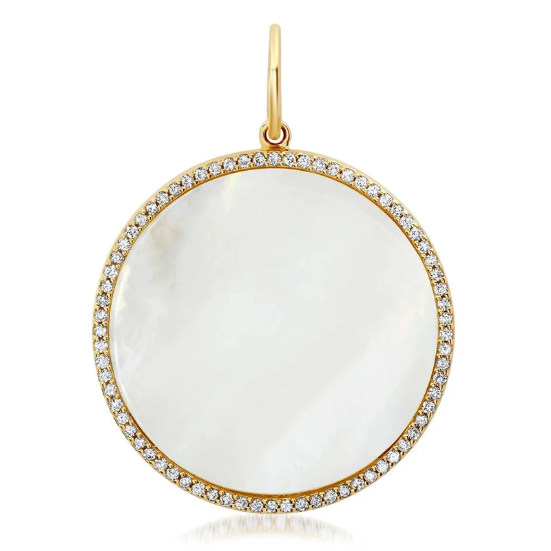 14K Italian Gold Diamond Mother of Pearl Disc Charm