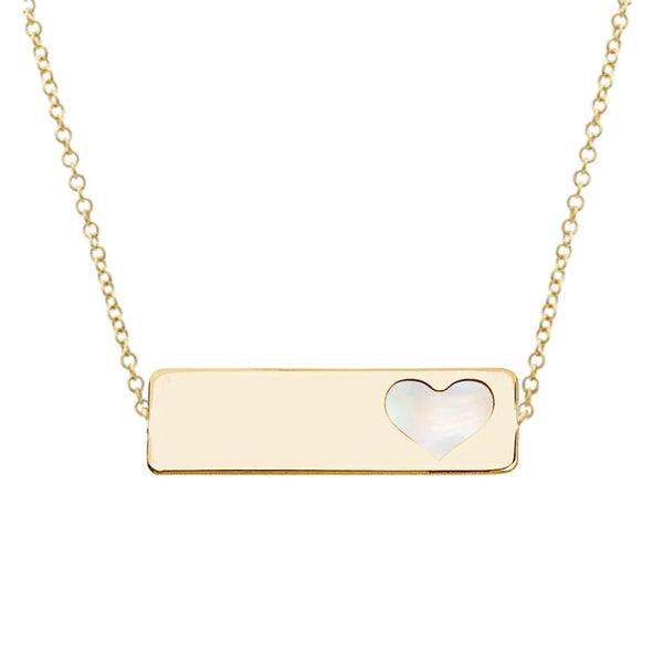 14K Gold Gemstone Heart Engravable Bar Necklace Custom Bar Necklace