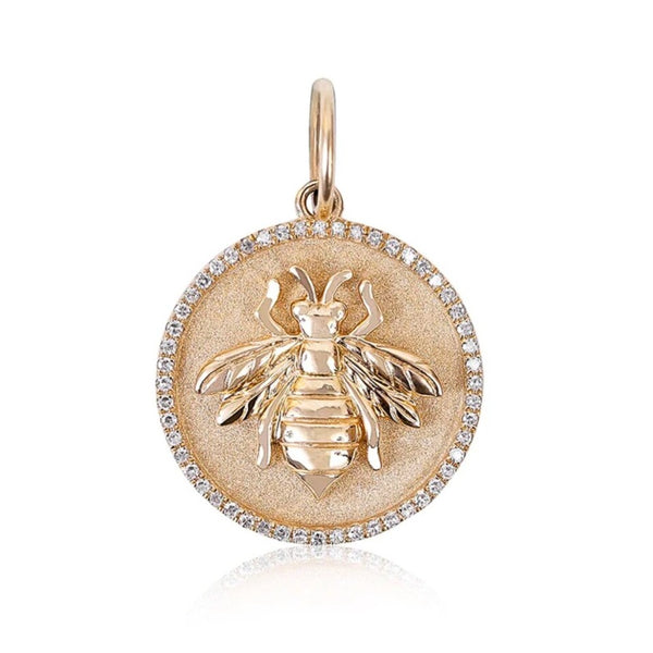 14K Italian Gold Diamond Bumble Bee Charm Medallion
