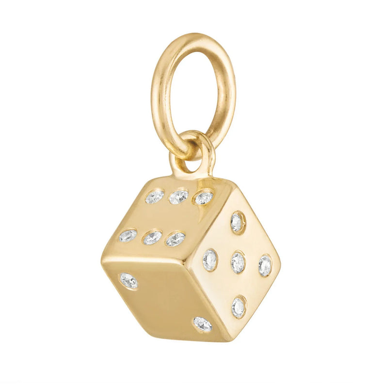 14K Italian Gold Diamond Dice Charm Pendant