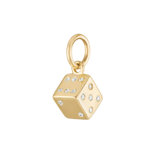 14K Italian Gold Diamond Dice Charm Pendant