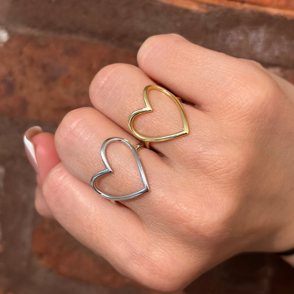 Wire Heart Ring Cutout Heart Ring 925 Silver