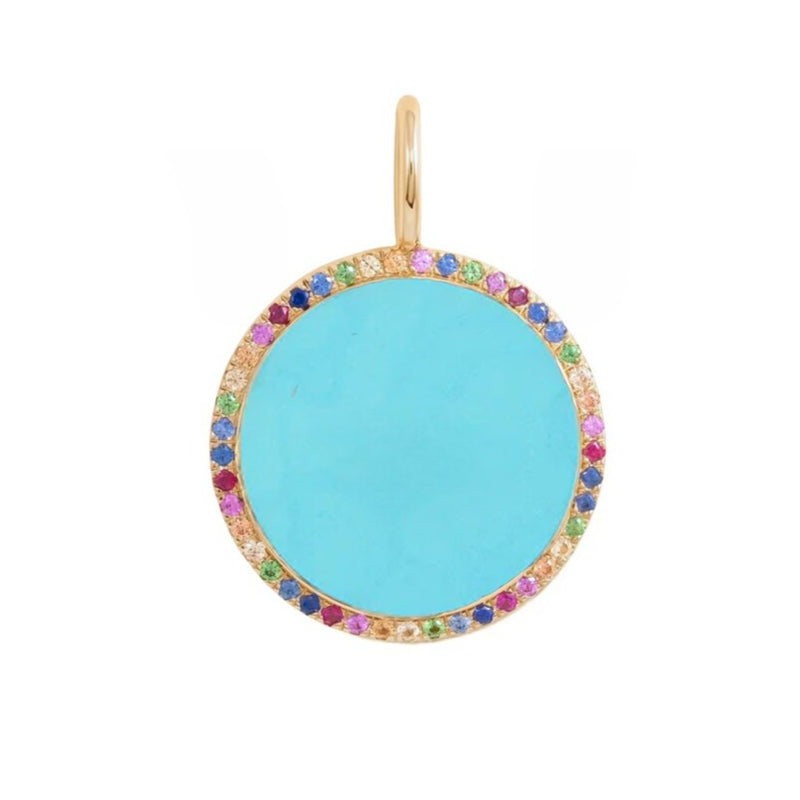 14K Italian Gold Sapphire Turquoise Disc Charm