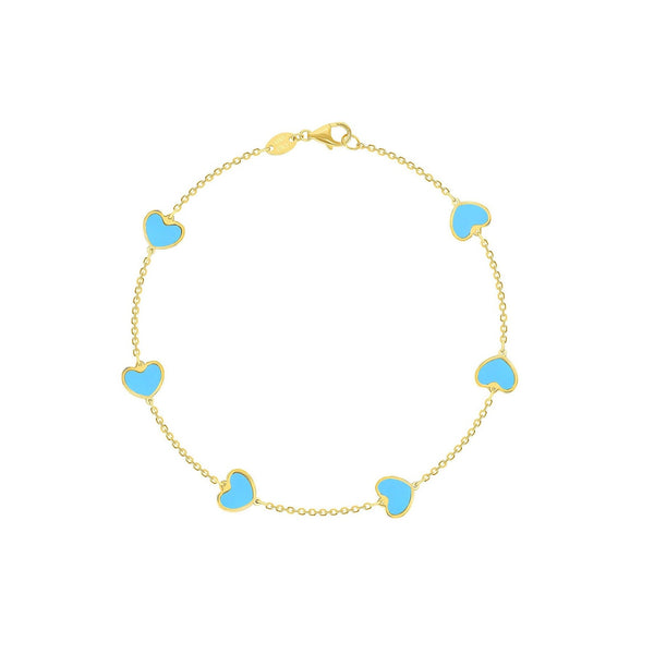 Turquoise Heart Station Bracelet 14K Italian Gold