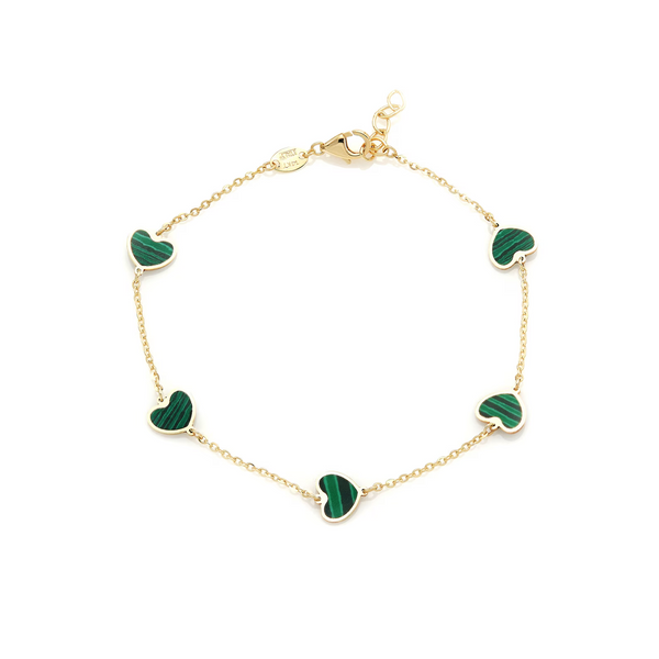 Malachite Heart Bracelet 14K Italian Gold