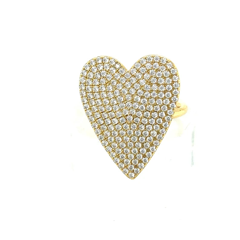 Pave Jumbo Flat Heart Ring 925 Silver