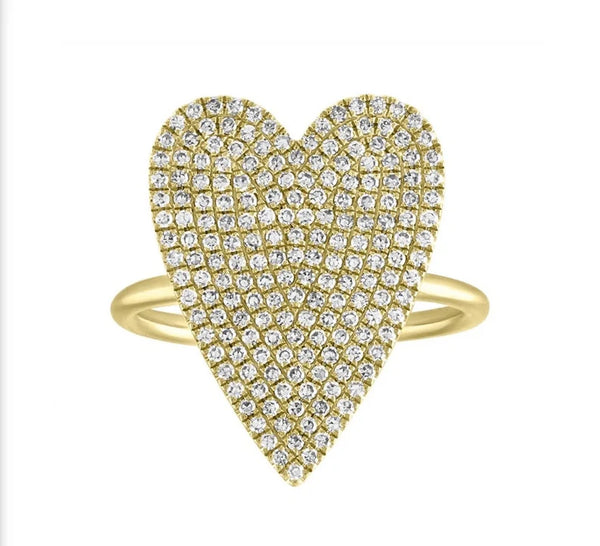 Pave Jumbo Flat Heart Ring 925 Silver