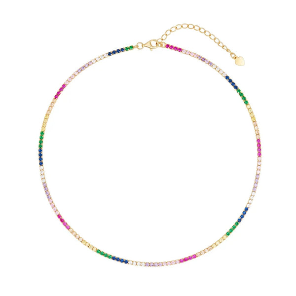 Multicolor Rainbow Tennis Necklace 925 Silver