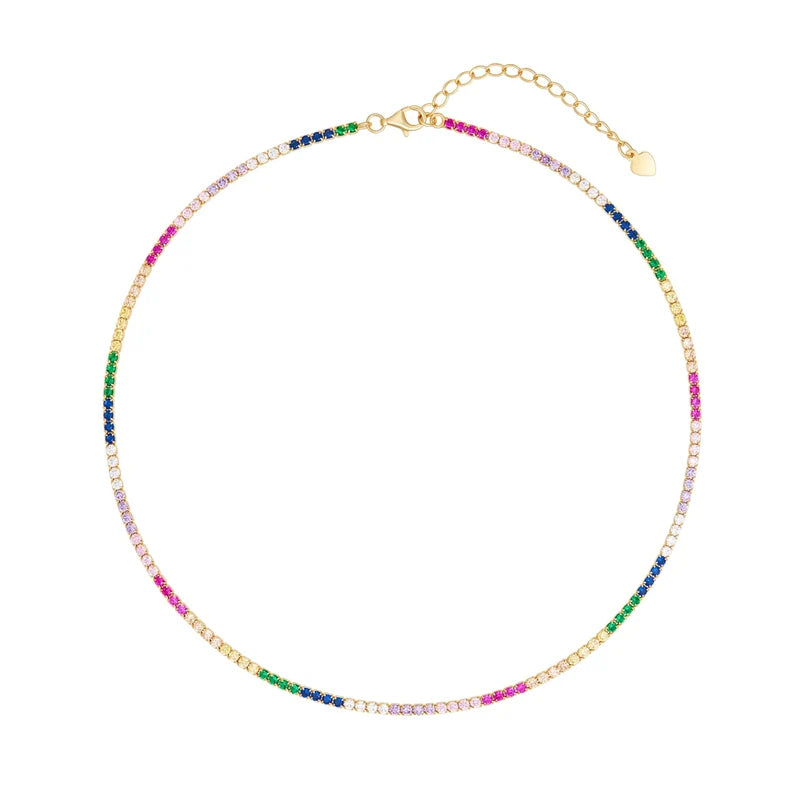 Multicolor Rainbow Tennis Necklace 925 Silver