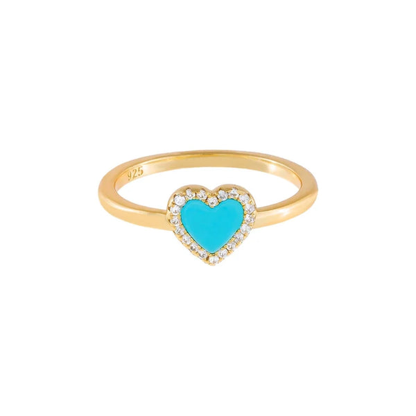 Mini Turquoise Pave Heart Ring 925 Silver