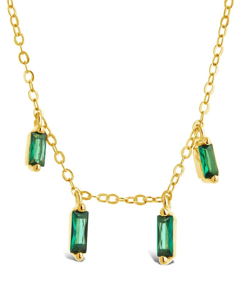 Emerald Baguette Dangling Necklace 925 Silver