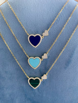 Pave Malachite Double Heart Necklace 925 Silver