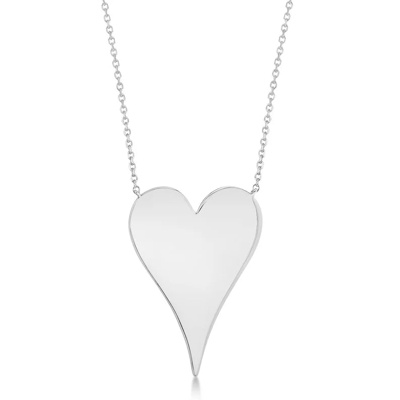 Silver Flat Elongated Heart Necklace 925 Silver