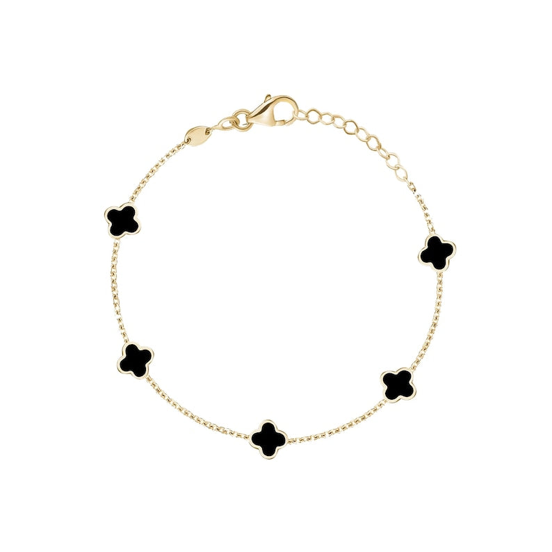 14K Italian Gold Onyx Clover Bracelet