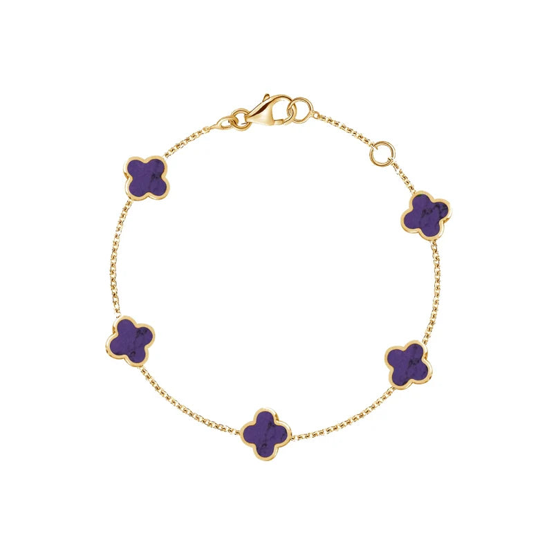 14K Italian Gold Amethyst Clover Bracelet