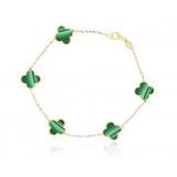 14K Italian Gold Malachite Clover Bracelet