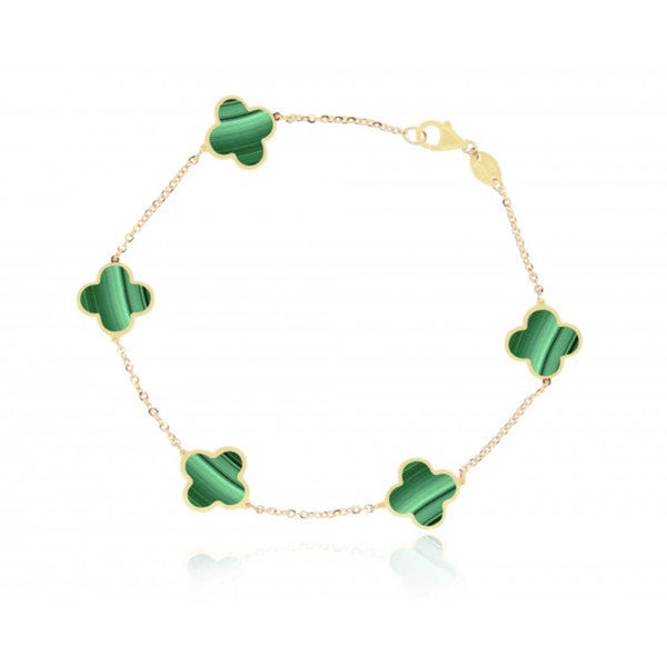 14K Italian Gold Malachite Clover Bracelet