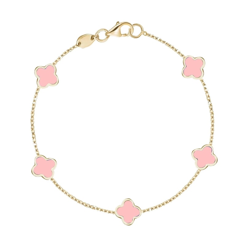 14K Italian Gold Blended Agate (Blush) Clover Bracelet