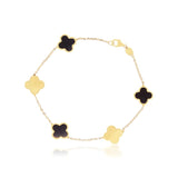 14K Italian Gold Gold Onyx Clover Bracelet