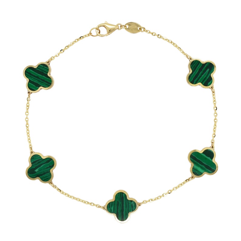 14K Italian Gold Malachite Clover Bracelet